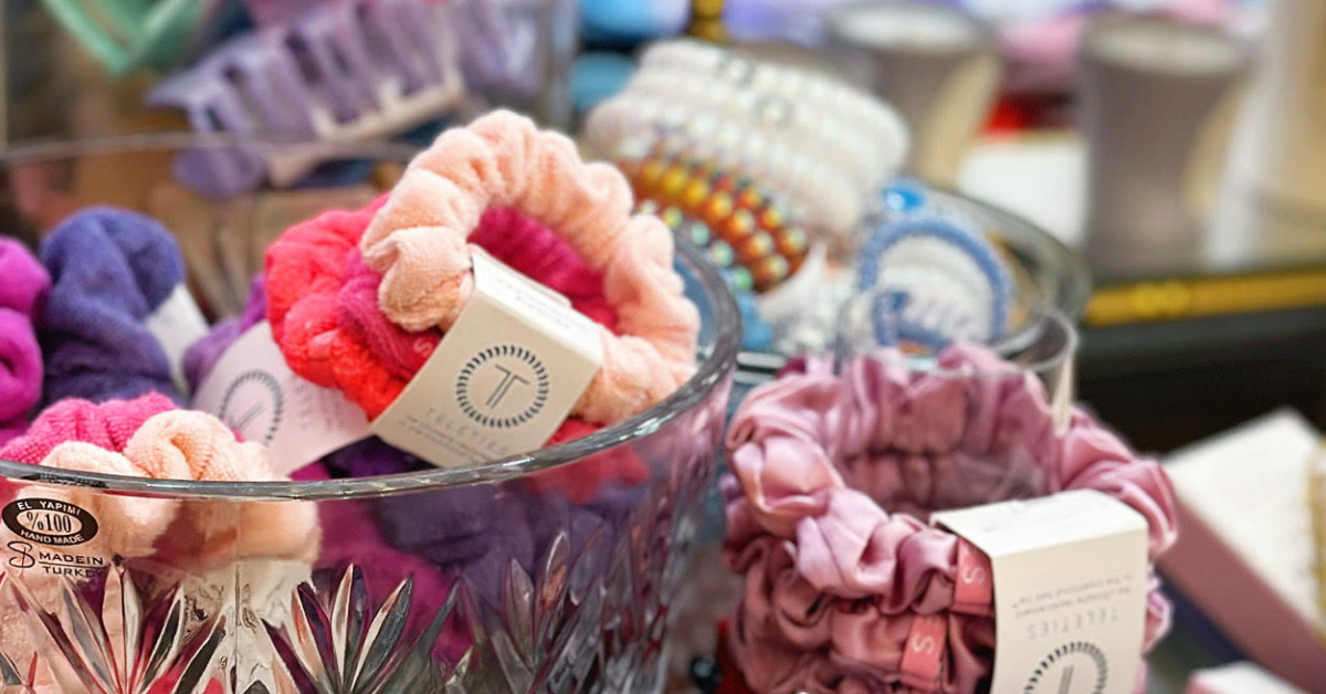 bowl of satin hair ties